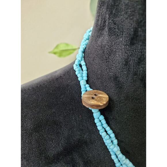 Women's Blue Multilayer Seed Beads Floral Chunky Fashion Jewelry Necklace - Picture 6 of 6